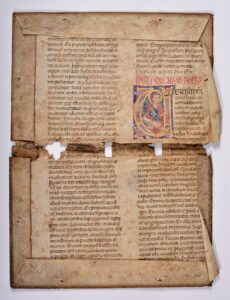 Iluminowana karta tzw. Biblii "atlantyckiej" z XII/XIII w. wykorzystana wtórnie jako okładzina książki