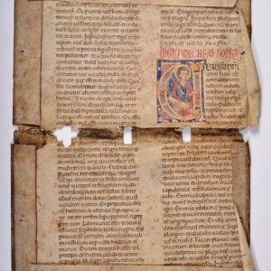 Iluminowana karta tzw. Biblii "atlantyckiej" z XII/XIII w. wykorzystana wtórnie jako okładzina książki